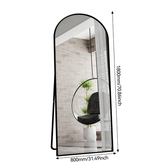Espejo de longitud completa de vidrio templado de 1800x800 mm, espejo de piso, espejo de dormitorio colgante vertical o inclinado, espejo de pared, negro