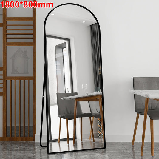 Espejo de longitud completa de vidrio templado de 1800x800 mm, espejo de piso, espejo de dormitorio colgante vertical o inclinado, espejo de pared, negro
